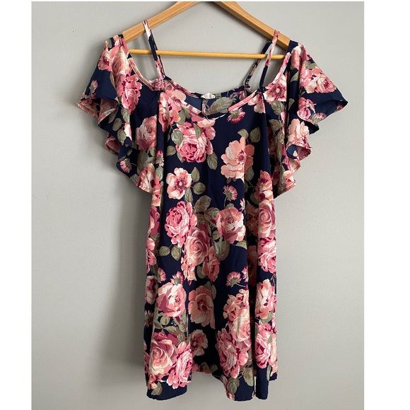 PinkBlush Maternity Floral Cold Shoulder Shirt - Picture 1 of 4